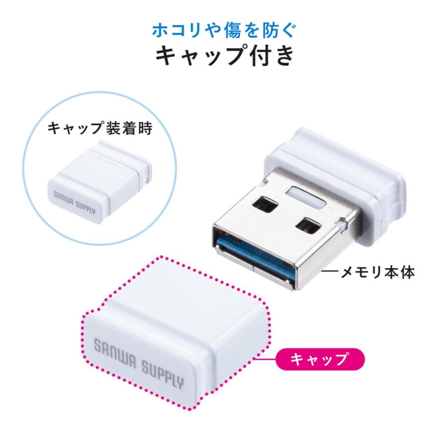 USBメモリ 16GB USB3.2 Gen1 超小型 コンパクト メモリー フラッシュ ドライブ メモリスティック 高速データ転送 キャップ式 600-3UP16GW｜sanwadirect｜09