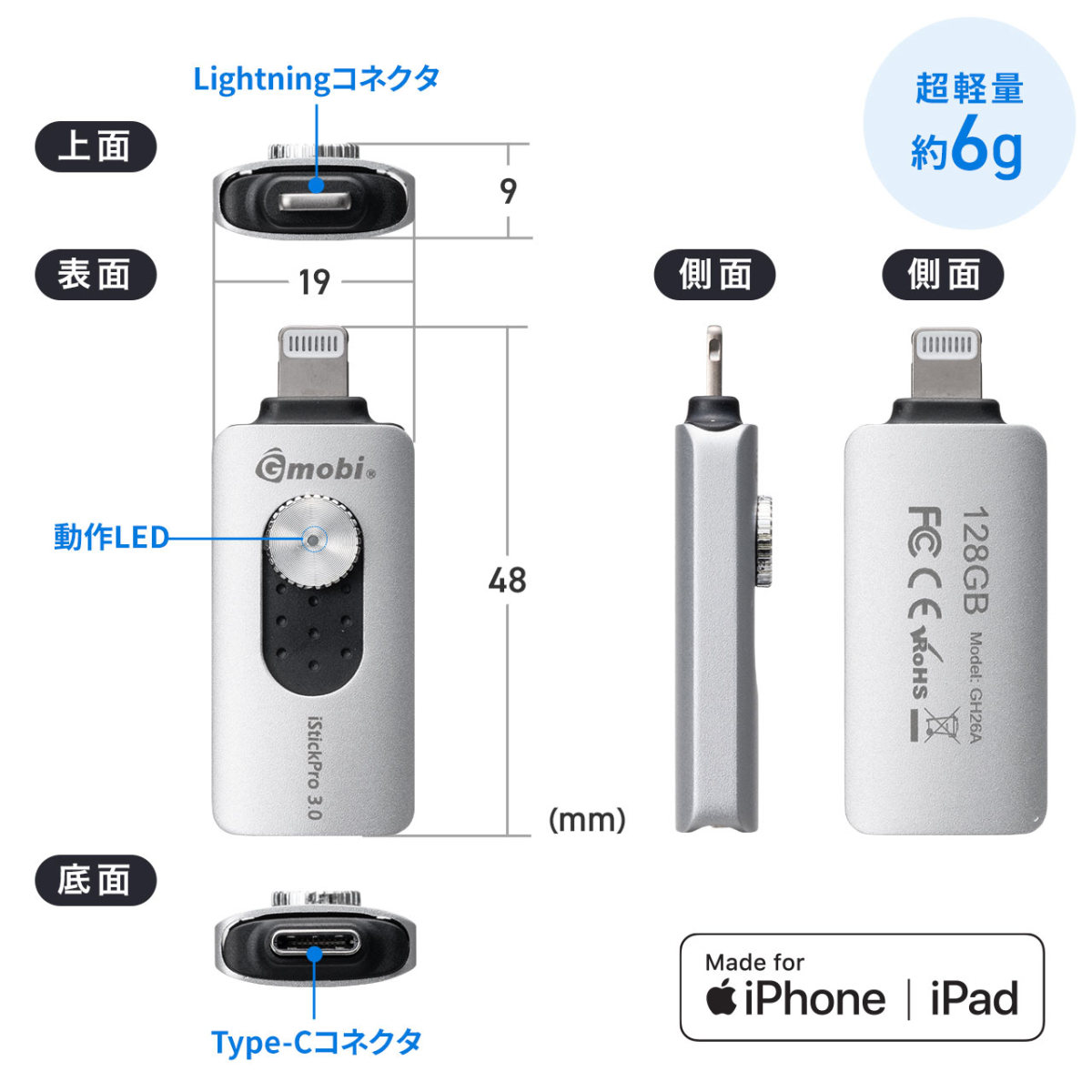 iPhone USBメモリ 128GB iPad Lightning Type-C バックアップ データ転送 画像 動画 Word Excel 移動  MFi認証 :600-IPL128GC:サンワダイレクト - 通販 - Yahoo!ショッピング