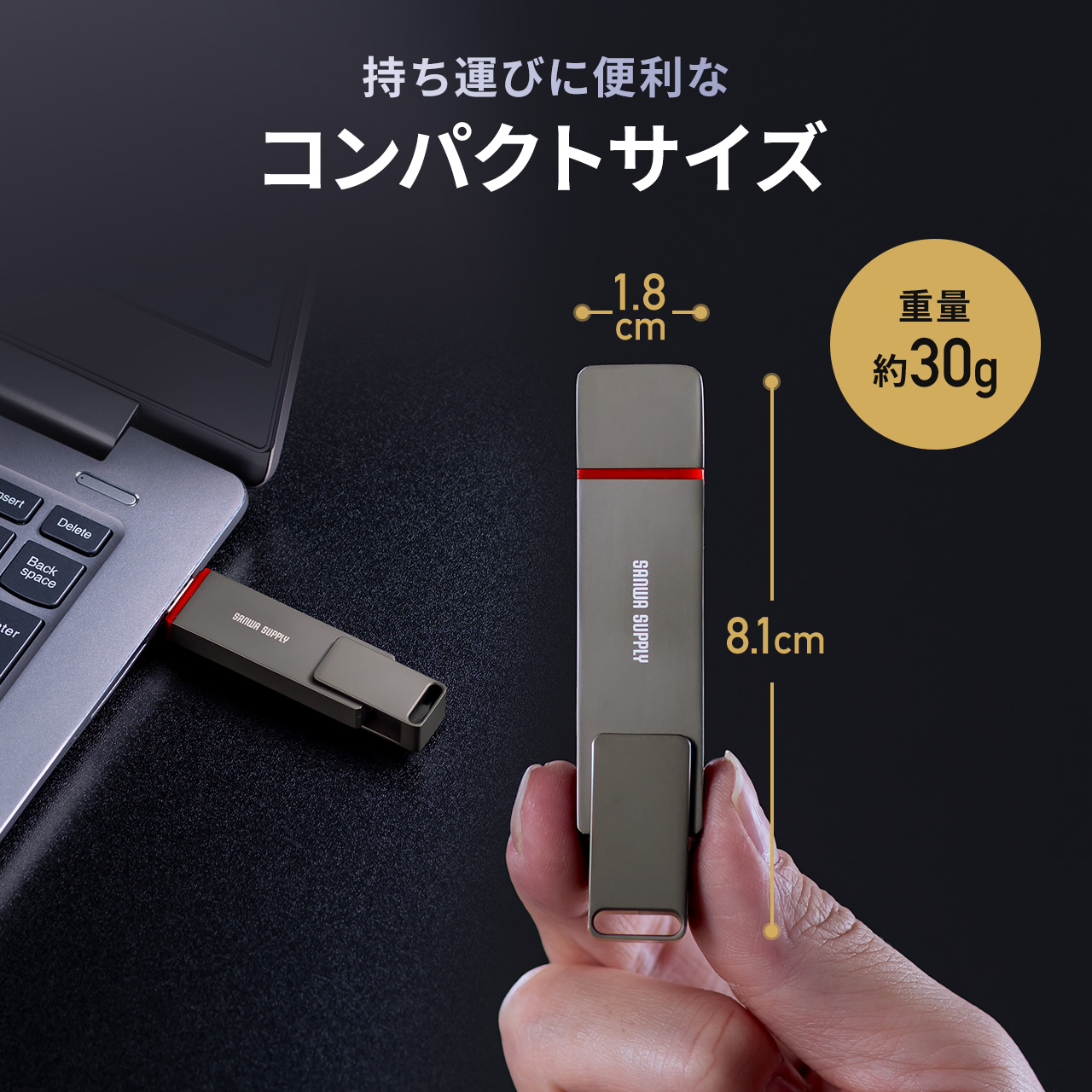 SANWA SUPPLY スティックSSD 256GB 読み込み最大 1000MB/s USB A SANWA SUPPLY スティックSSD 256GB 読み込み最大 1000MB/s USB A
