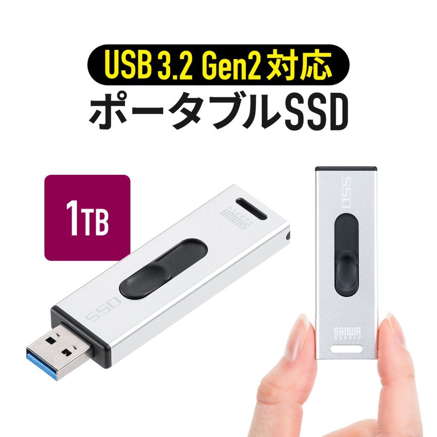 スティック型SSD 1TB 外付け ポータブルSSD テレビ録画 TV録画用 超小型 USB3.2(Gen2) ゲーム機 PS5 PS4 スライド式  直挿し 高速 データ転送 600-USSD1TBS