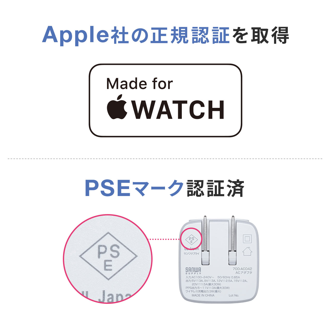 Apple Watch 充電器 Type-C 1ポート USB PD 30W アップルウォッチ 磁気充電 ワイヤレス充電 アダプタ 急速充電 タイプC スマホ iPhone iPad 認証品 700-AC042 | SANWA SUPPLY | 08