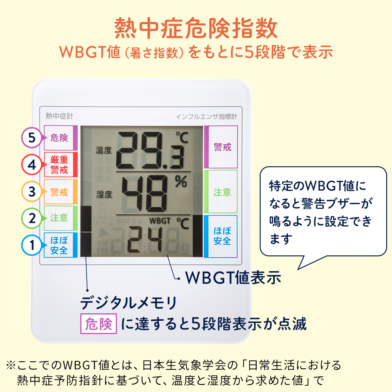 温湿度計 デジタル 温度計 湿度計 2個セット 熱中症対策 熱中症指数計 熱中症計 インフルエンザ対策 アラーム 小型 壁掛け おしゃれ wbgt 測定器 700-che001--2｜sanwadirect｜08