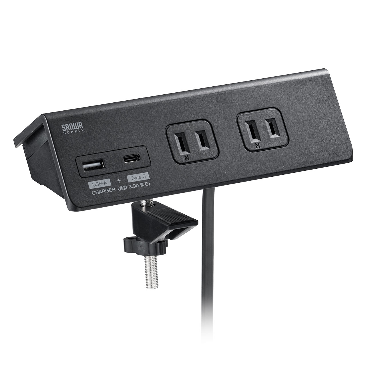 電源タップ 3m 4個口 クランプ 固定 机 卓上 USB タイプC 延長コード コンセント テーブルタップ おしゃれ 黒 スイッチ付き USB充電器 節電 700-TAP047UC-3 | SANWA SUPPLY | 02