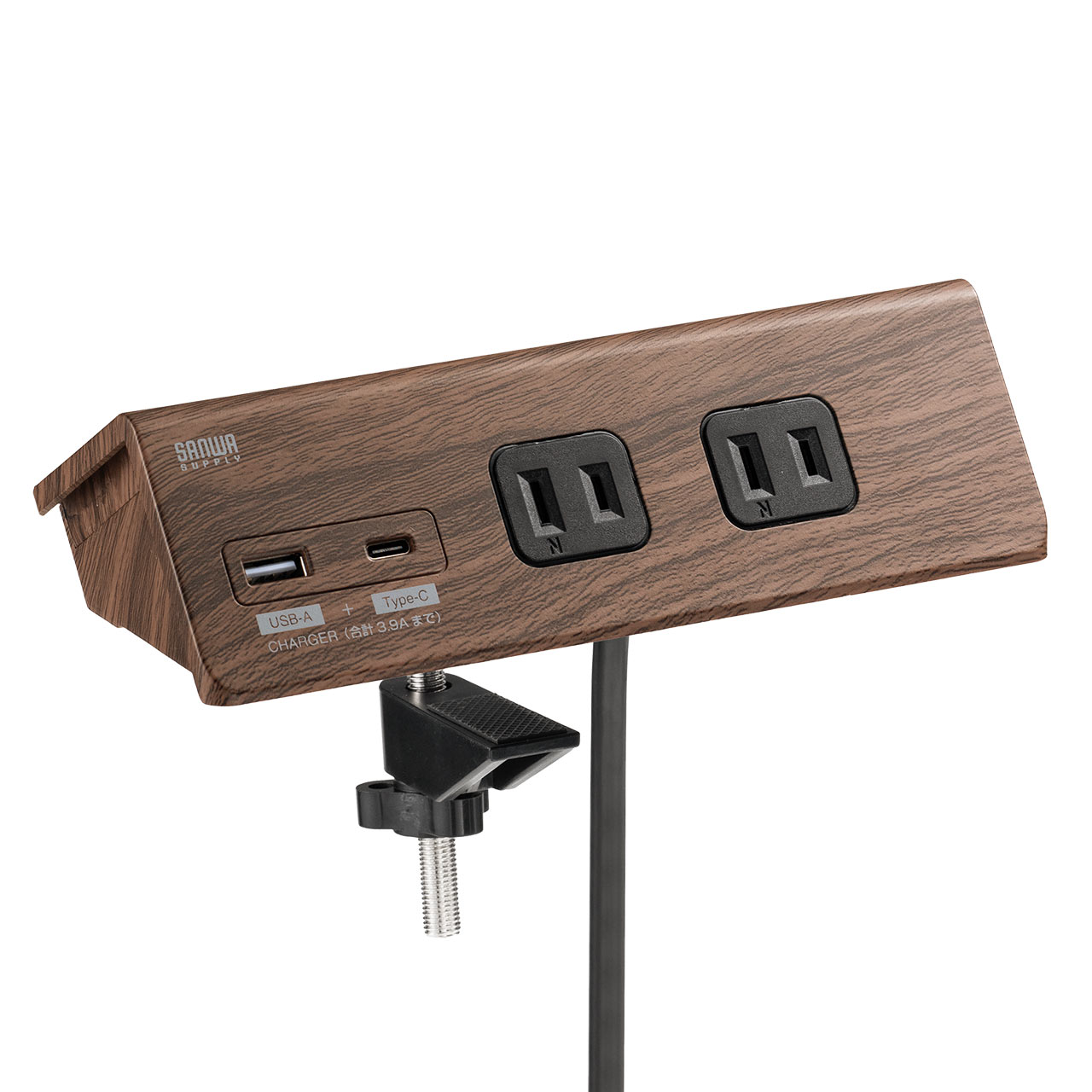 電源タップ 3m 4個口 クランプ 固定 机 卓上 USB タイプC 延長コード コンセント テーブルタップ おしゃれ 黒 スイッチ付き USB充電器 節電 700-TAP047UC-3 | SANWA SUPPLY | 01