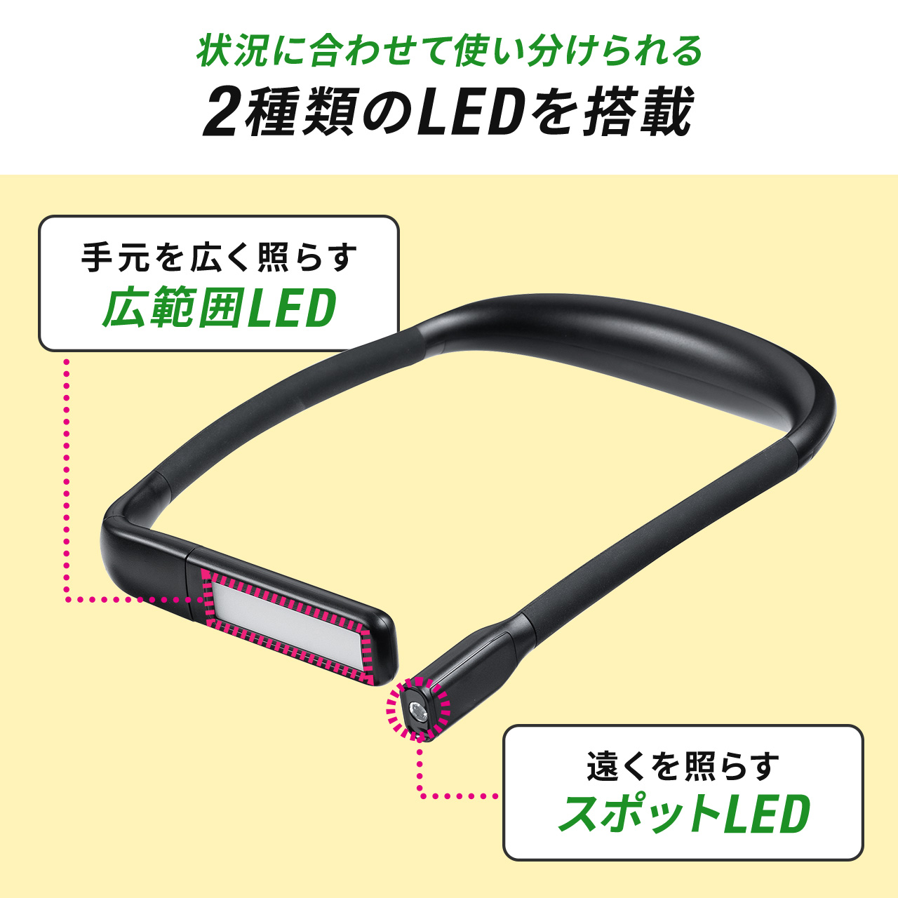 ネックライト 充電式 首掛けLEDライト led 釣り 明るい led充電式 作業用 読書灯 調光 防水規格IPX4 ブラック 最大180ルーメン ハンズフリー 800-LED075｜sanwadirect｜05