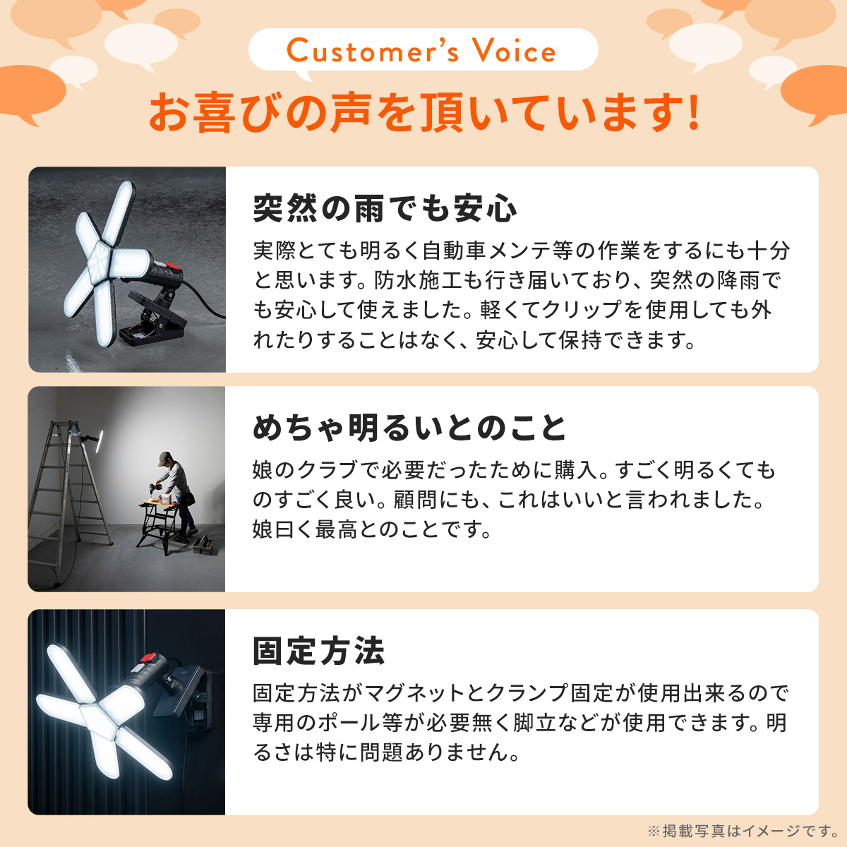 LED 作業灯 ワークライト LEDライト 屋外 明るい 防水 IP65 7500ルーメン マグネット クランプ対応 作業用ライト AC電源 角度調整 連結可能 800-LED089BK 関連画像1