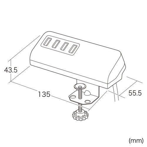 USB充電器 クランプ式 机固定 USB4ポート ブラック（ACA-IP50BK）