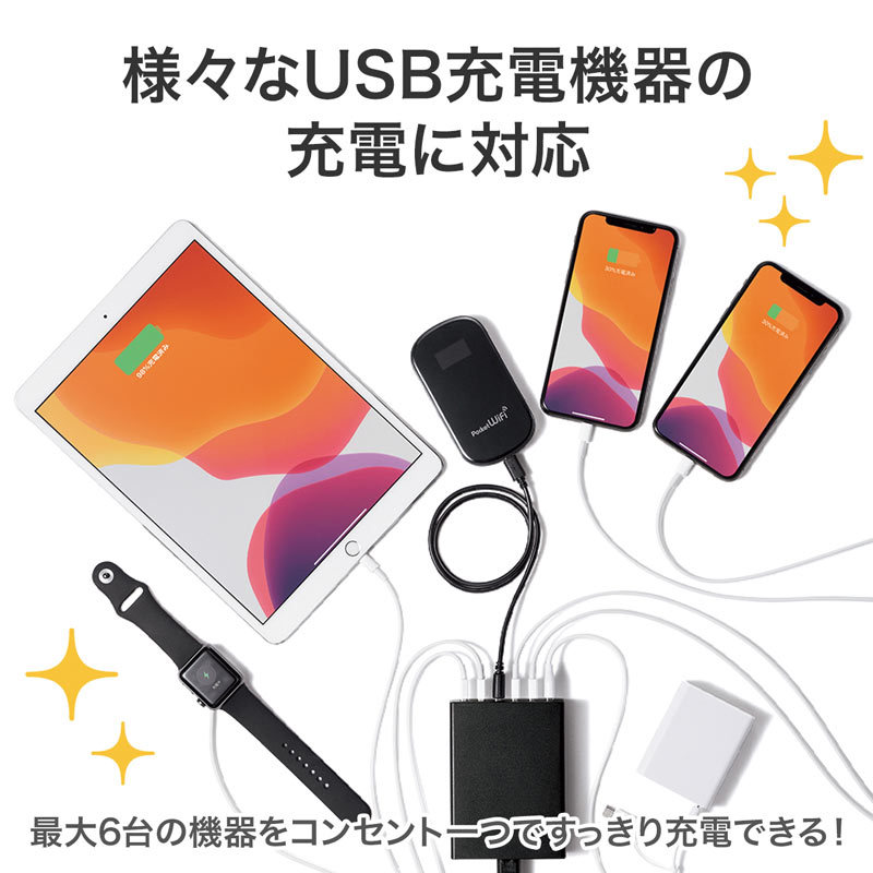 SANWA SUPPLY（サンワサプライ） USB充電器 6ポート 合計12A ブラック