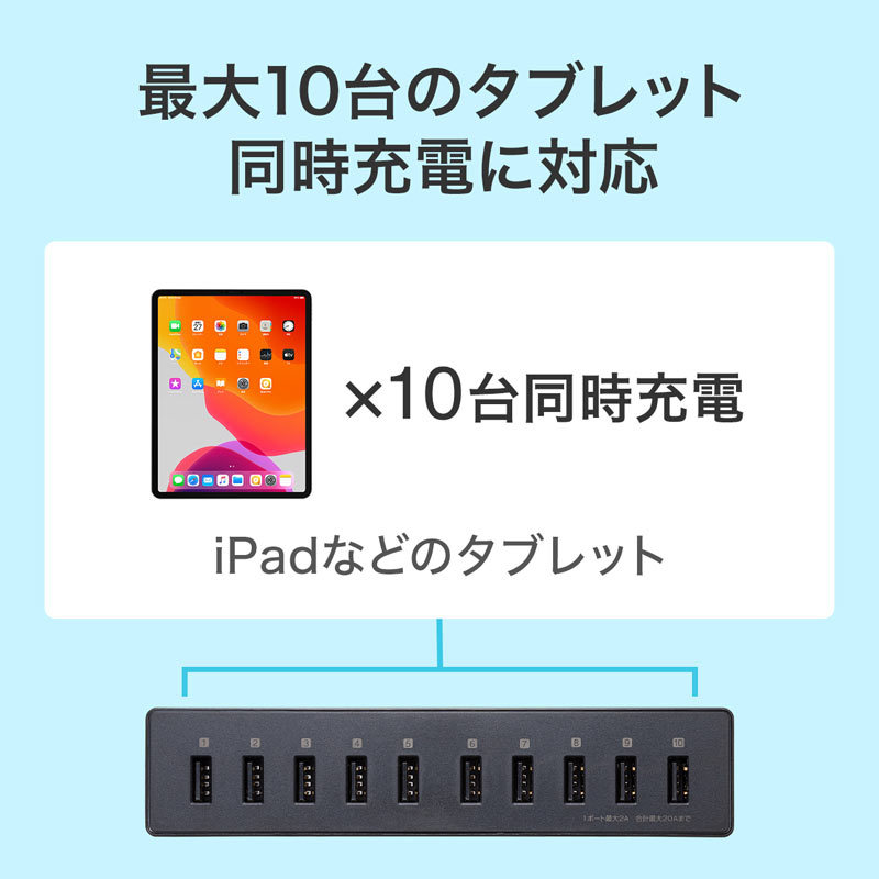 SANWA SUPPLY（サンワサプライ） USB充電器 10ポート 合計20A 高耐久