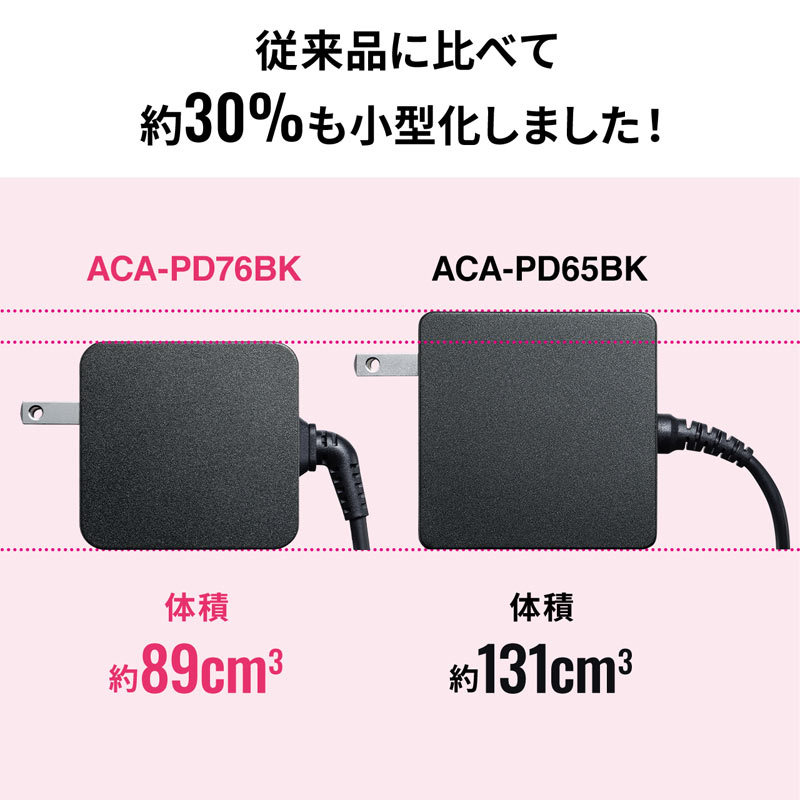 USB Power Delivery対応AC充電器 PD65W TypeCケーブル一体型