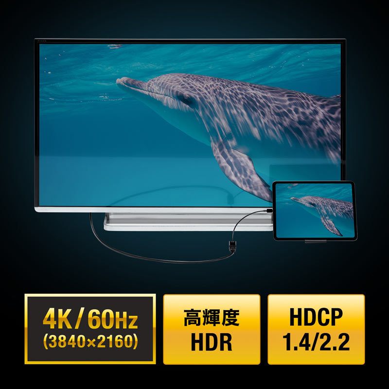 USB Type C-HDMI変換アダプタ 4K/60Hz/HDR対応（AD-ALCHDR02）｜sanwadirect｜04