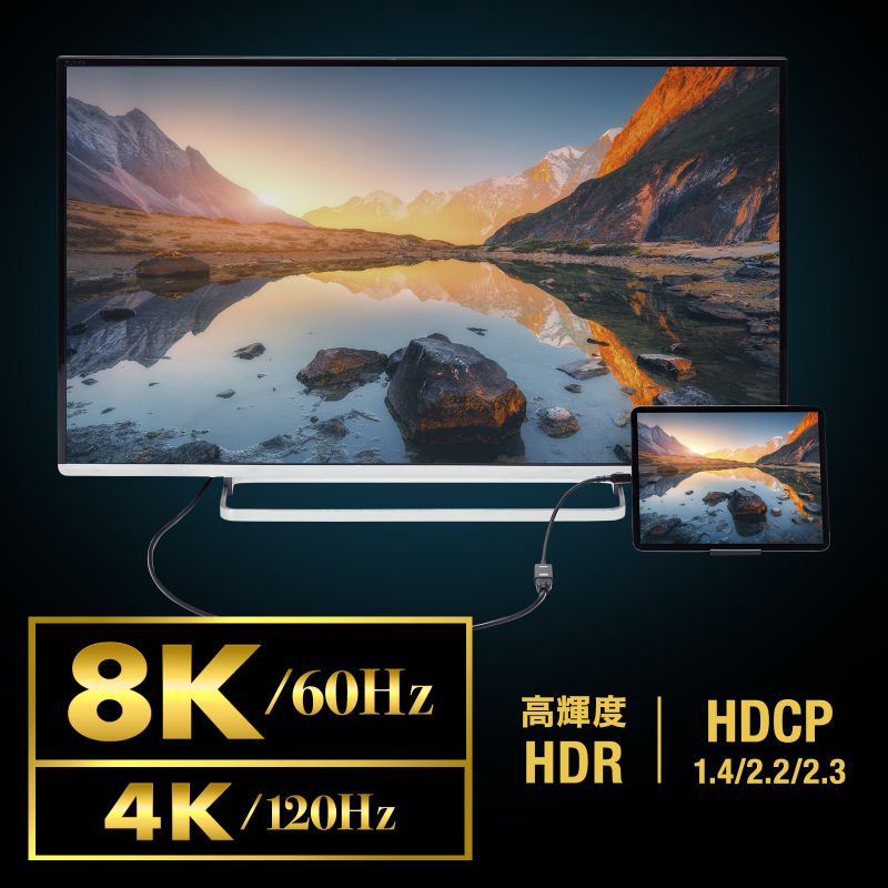 USB Type C-HDMI変換アダプタ 8K/60Hz/HDR対応（AD-ALCHDR03）｜sanwadirect｜04
