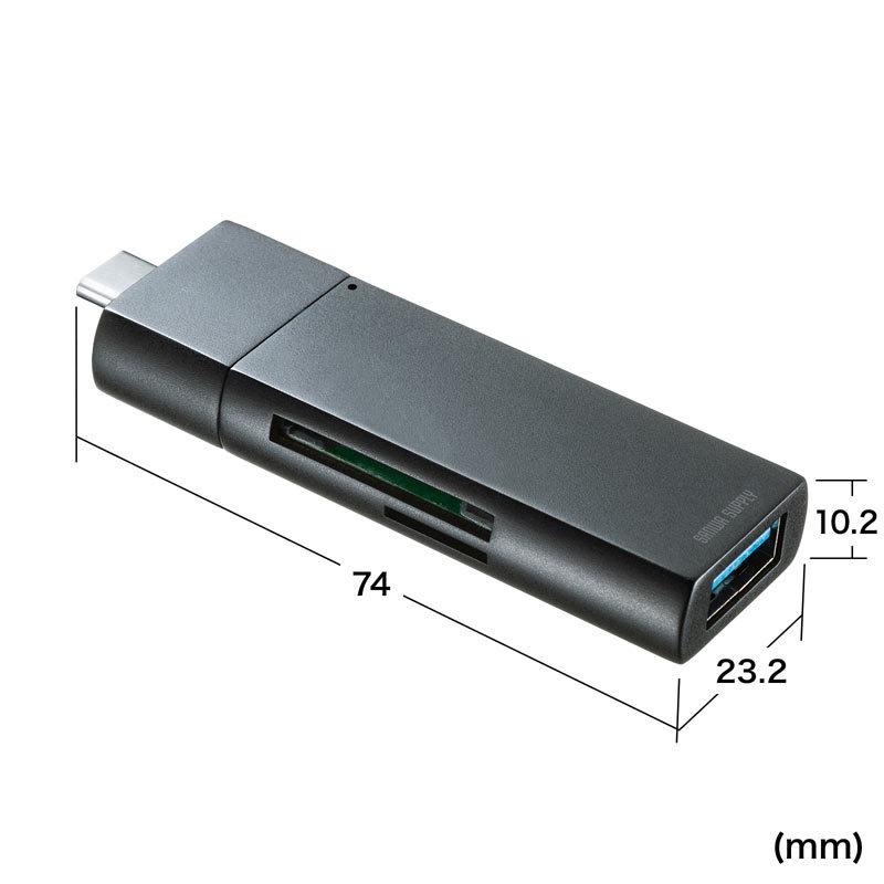 Type-Cコンパクトカードリーダー USB　1ポート付き スマホ用 SDカードリーダー ADR-3TCMS7BKN｜sanwadirect｜02