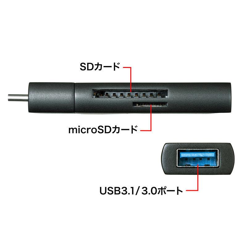 Type-Cコンパクトカードリーダー USB　1ポート付き スマホ用 SDカードリーダー ADR-3TCMS7BKN｜sanwadirect｜05