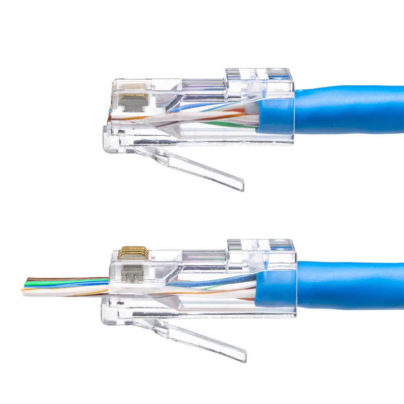 RJ-45コネクタ カテゴリ6 自作用 貫通型 単線 より線共用 100個入り