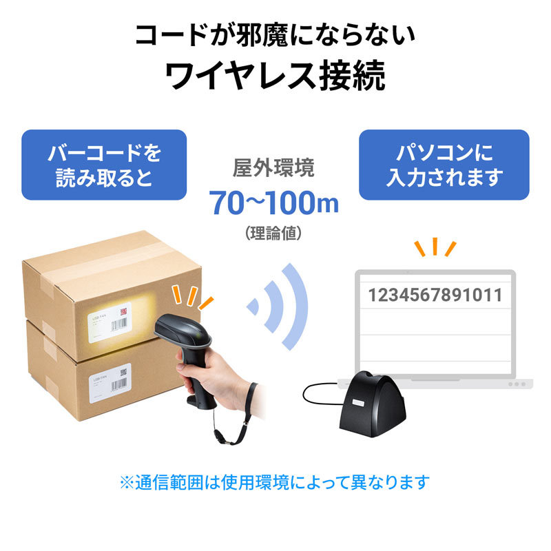 バーコードリーダー QRコードリーダー QRコード 1次元 2次元 Bluetooth ハンディタイプ 無線 IP42 防塵防水 図書館 物流管理 バーコードスキャナー BCR-BT2D1BK｜sanwadirect｜04