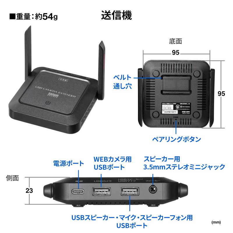 WEBカメラ無線化キット（USB Type-A・Type-C両対応・USBマイク
