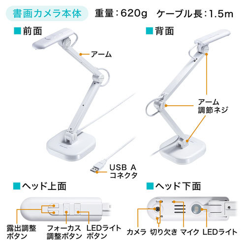 USB書画カメラ 高画質 800万画素 A3対応 LEDライト（CMS-V46W）｜sanwadirect｜12