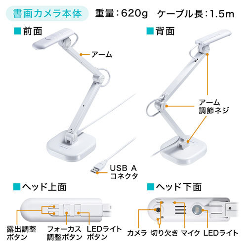 USB書画カメラ 高画質 800万画素 A3対応 LEDライト（CMS-V46W） : cms