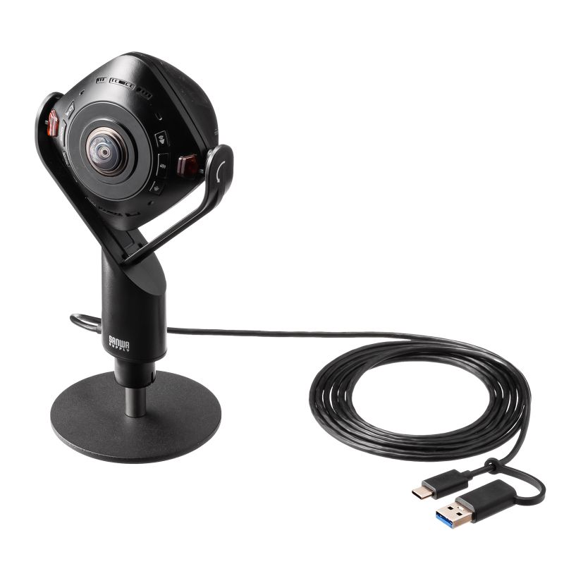 スピーカー内蔵360度Webカメラ USB接続 マイク内蔵 パノラマ撮影 分割