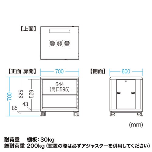 タワー型サーバーラック （ 幅70cm 高さ70cm 奥行60cm 棚板×2枚付き ） CP-SVCMULT1