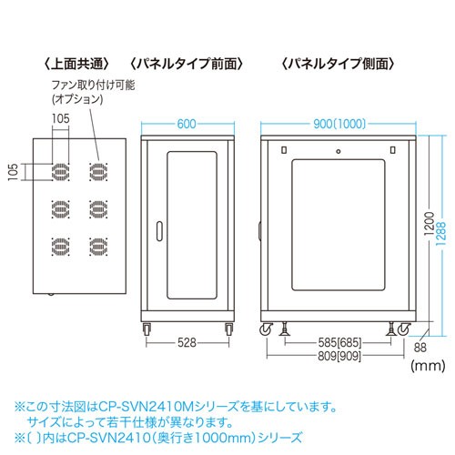 19インチサーバーラック （ 中型 24U 奥行100cm メッシュパネル ブラック ） CP-SVN2410MBKN｜sanwadirect｜02