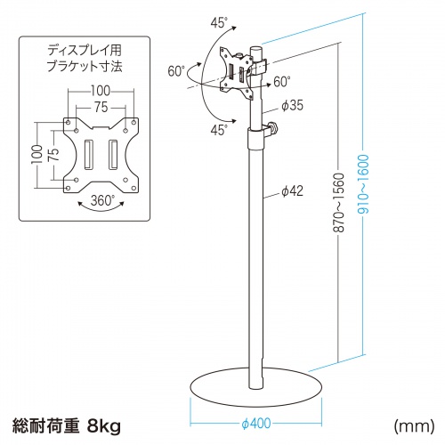 SANWA SUPPLY フロアスタンド モニタースタンド 床置き モニター