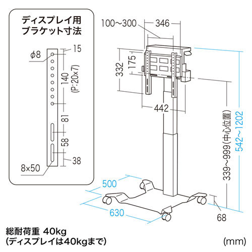 サンワサプライ キャスター付き電動昇降ディスプレイスタンド 32から40