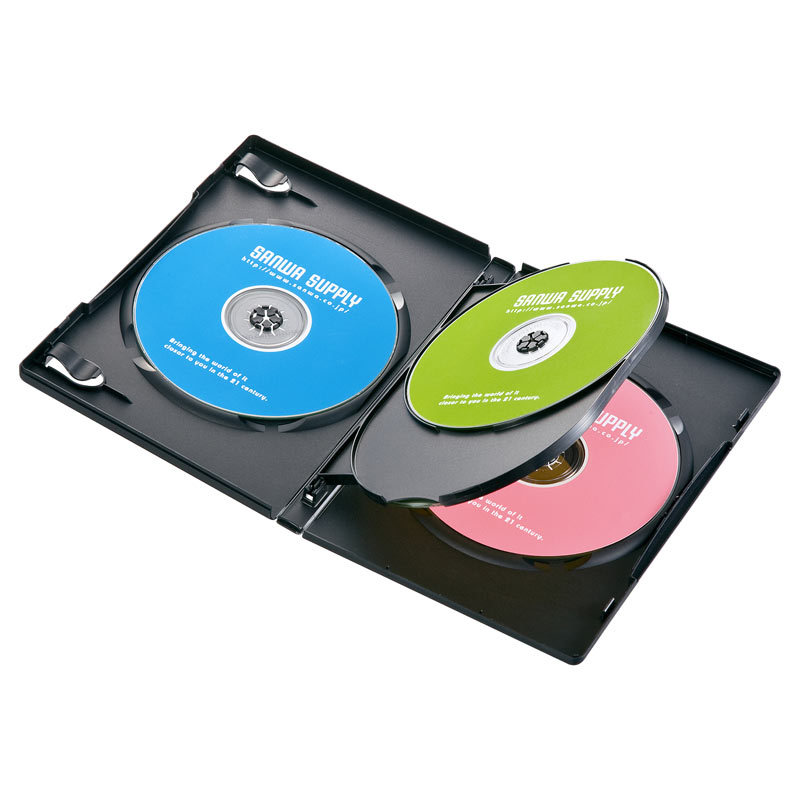 DVDトールケース 4枚収納 3枚セット ブラック（DVD-TN4-03BKN）