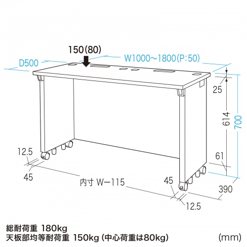 eデスク セミーオーダーデスク 特注 オフィスデスク パソコンデスク ブラック 幅135cm 奥行50cm 高さ70cm【受注生産品】 ED-SK13550BKの画像