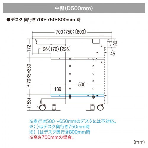 eデスク セミーオーダーデスク 中棚 幅70cm用 ホワイト 奥行50cm EN-705W_1