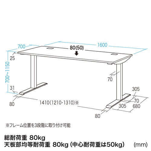e電動昇降デスク スタンディングデスク メモリー機能 W1600×D700 ホワイト（ERD-E16070W）_9