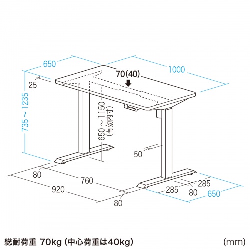 電動昇降デスク 昇降式デスク 昇降デスク パソコンデスク 作業台 e電動昇降デスク 幅100cm 奥行65cm メモリー機能付 ブラック 【受注生産品】 ERD-ER10065BK_1