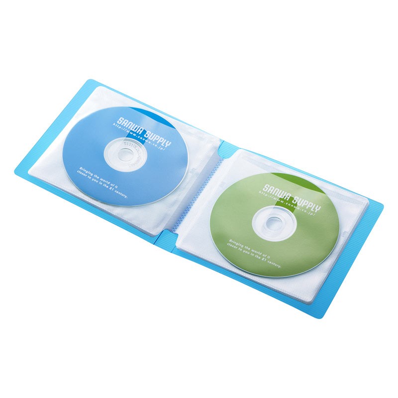 CD DVD収納ケース ファイルケース 12枚収納 インデックス付き ブルー（FCD-FL12BL） | SANWA SUPPLY | 01