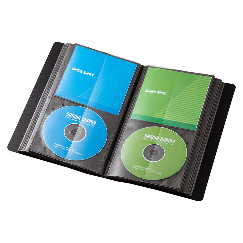 サンワサプライ CDジャケット収納対応ディスクファイルケース 32枚＋32冊収納 ブラック（FCD-FLBD32BBK）
