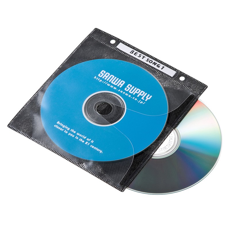 CDケース DVDケース 不織布ケース 2穴付 両面収納×100枚セット ブラック 収納ケース メディアケース [FCD-FR100BKN]