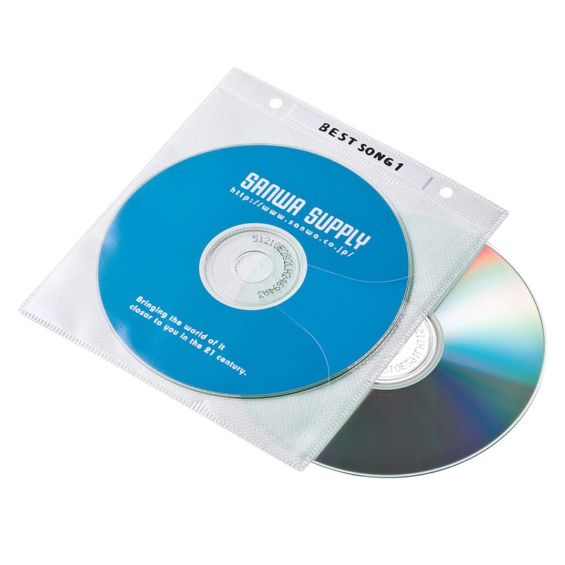 CDケース DVDケース 不織布ケース 2穴付 両面収納×50枚セット ホワイト 収納ケース メディアケース [FCD-FR50WN]｜sanwadirect