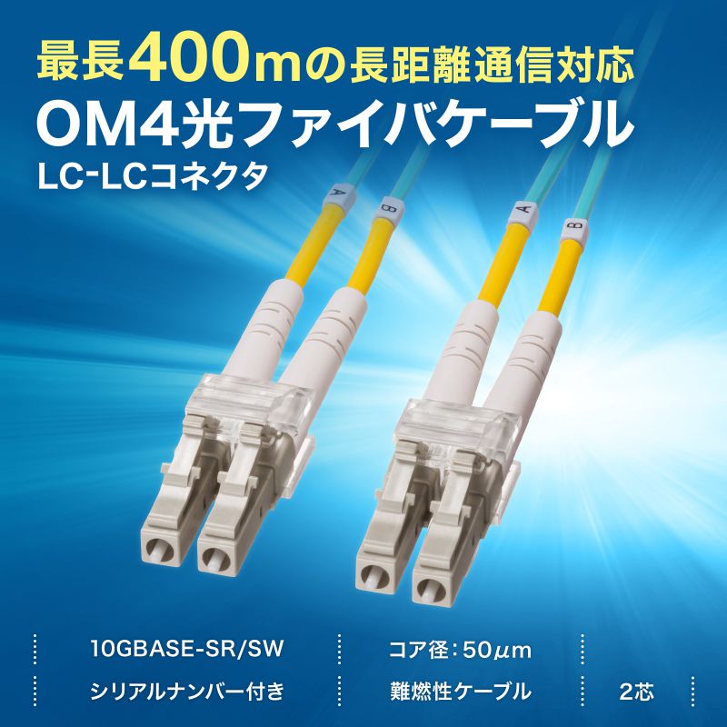 SANWA SUPPLY メガネ型光ファイバケーブル マルチ50μmOM4 LC×2