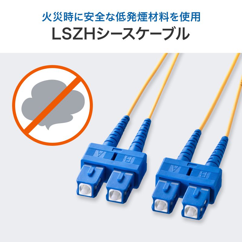 メガネ型 光ファイバケーブル シングルモード 8.6μm SC×2-SC×2 2m 2芯 分割可能 屋内用 長距離伝送 ギガビットイーサネット対応 LSZH HKB-SCSC1-02N｜sanwadirect｜06