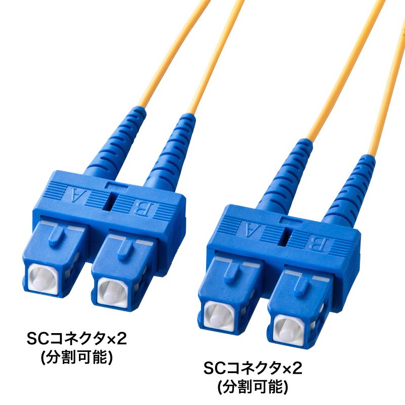 メガネ型 光ファイバケーブル シングルモード 8.6μm SC×2-SC×2 2m 2芯 分割可能 屋内用 長距離伝送 ギガビットイーサネット対応 LSZH HKB-SCSC1-02N｜sanwadirect