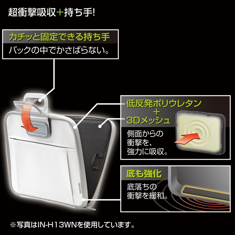 インナーケース ノートPCケース 13型ワイド対応 衝撃吸収 ブラック バッグインバッグ（IN-H13BKN）