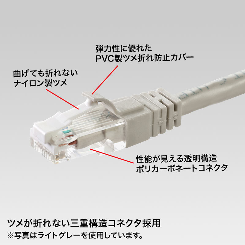 つめ折れ防止カテゴリ6LANケーブル イエロー 0.5m（KB-T6TS-005YN）｜sanwadirect｜03