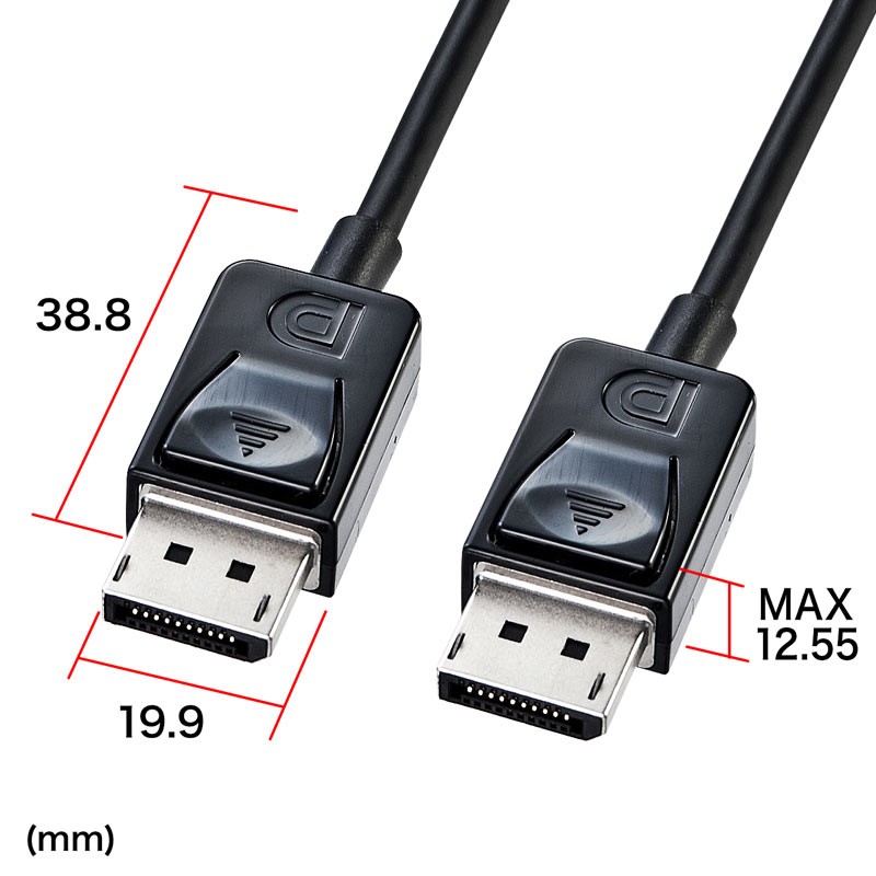 DisplayPortケーブル スリムタイプ 1.5m ブラック（KC-DP15K）｜sanwadirect｜02