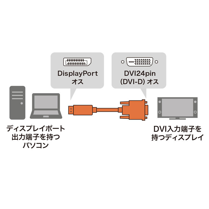 DisplayPort-DVI変換ケーブル　1m（KC-DPDVA10）｜sanwadirect｜02