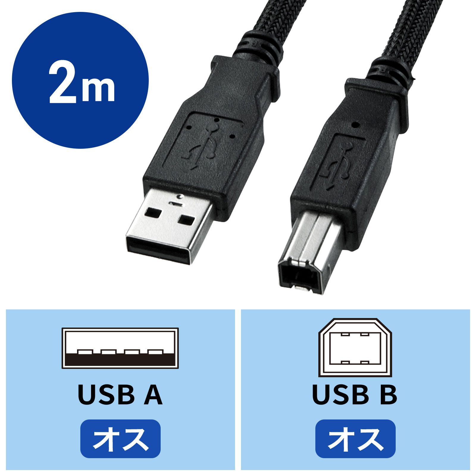 SANWA SUPPLY（サンワサプライ） ナイロンメッシュUSB2.0ケーブル 2m（KU20-NM20K2） : サンワダイレクト ...