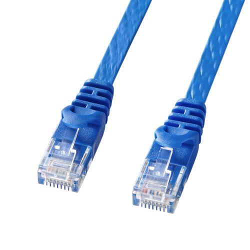 LANケーブル カテゴリ6 CAT6 カテ6 LAN ケーブル ランケーブル フラット 薄型 薄い 通信 より線 ツメ折れ防止 0.5m ブルー（LA-FL6-005BL）｜sanwadirect