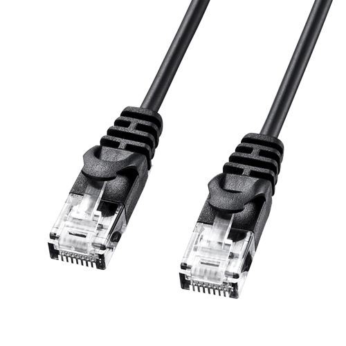 LANケーブル カテゴリ6 CAT6 カテ6 LAN ケーブル ランケーブル 極細 細い 柔らか 通信 より線 ツメ折れ防止 2m ブラック（LA-SL6-02BK）
