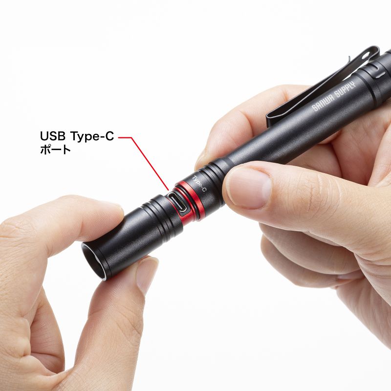 SANWA SUPPLY LED ペン型ライト 充電式 USBType-C充電 乾電池対応 照射