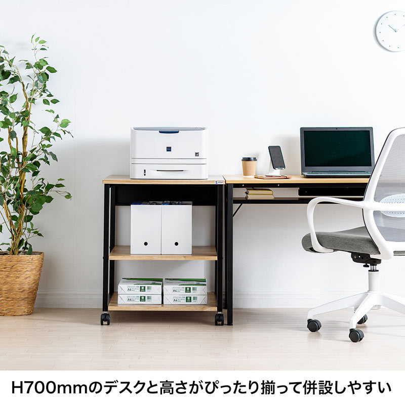 プリンタ台 プリンタラック キャスター付き 収納 棚付き 幅60cm×奥行き60cm×高さ70cm 薄い木目（LPS-117LM）_5