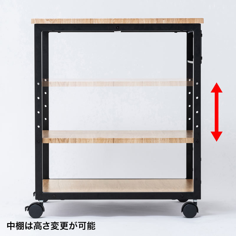プリンタ台 プリンタラック キャスター付き 収納 棚付き 幅60cm×奥行き60cm×高さ70cm 薄い木目（LPS-117LM）_7